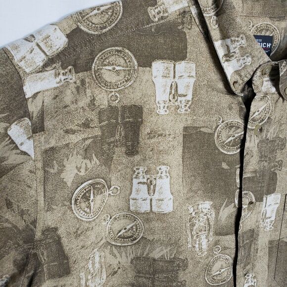 Woolrich Mens Shirt Size Large Camping Short Sleeve Button Brown All Over Print - Picture 6 of 10